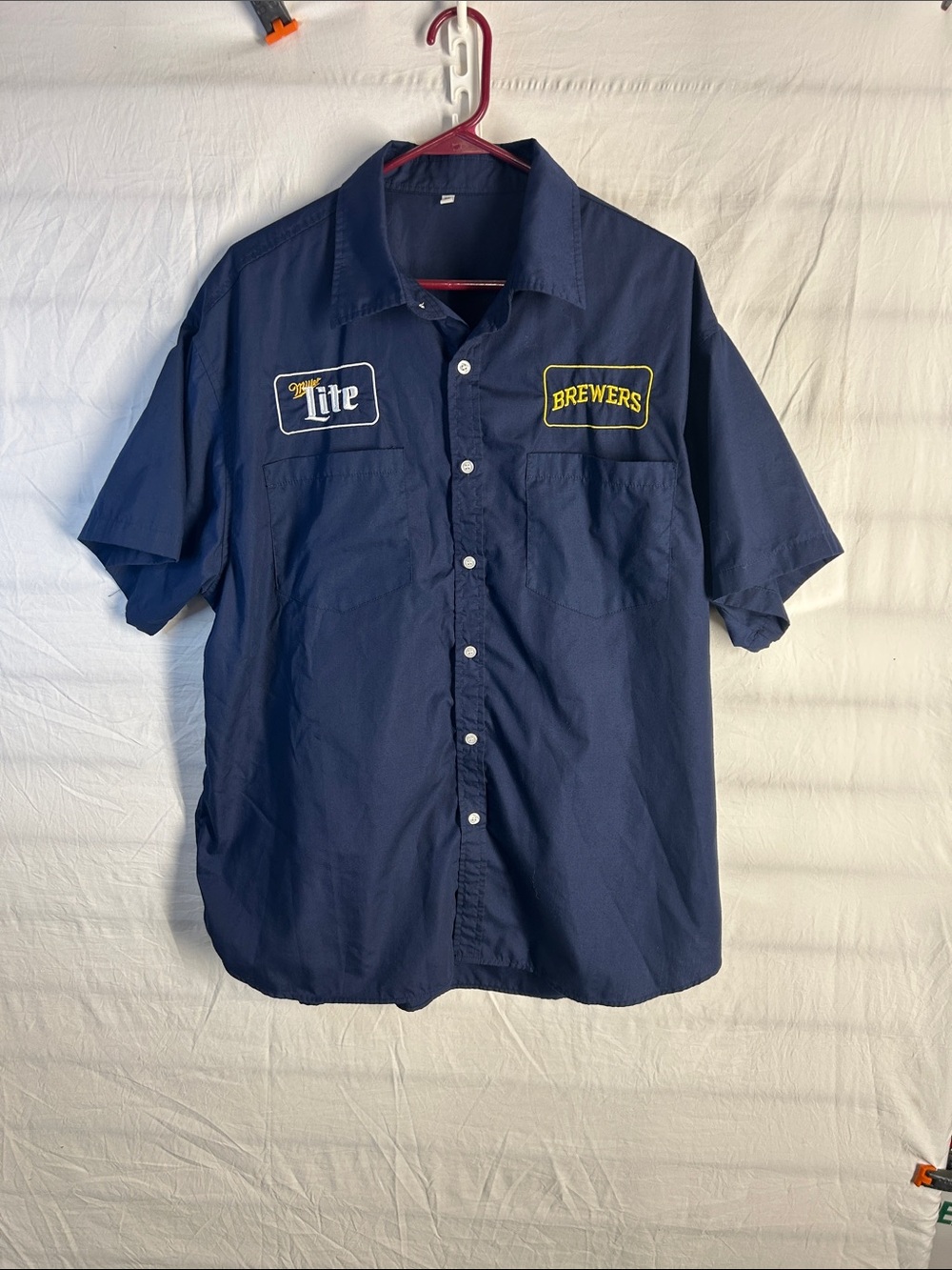 Navy Short-Sleeve Brewers Button-Up Work Shirt